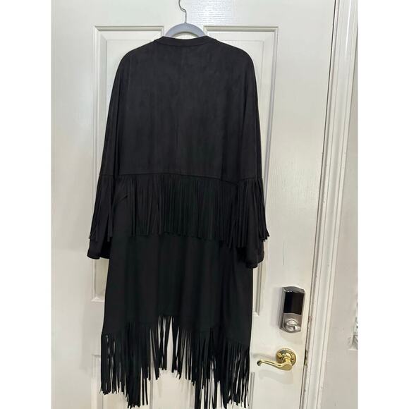 Zara TRF Women's Black Suede Fringe Western Jacket duster cardigan Size Large XL - Picture 6 of 6